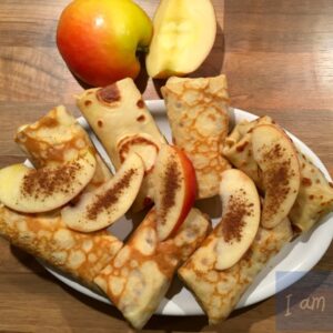 Image of a Dish with Blini's with apple and cinnamon